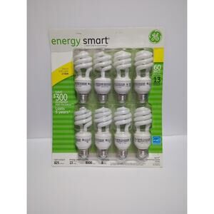 GE Energy Smart CFL Spiral GE 13 Watt Replaces 60 Watt Light Bulbs 8 Pack